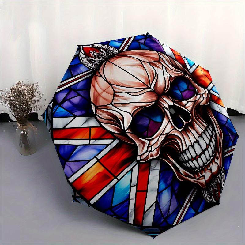 Stained Skull Artwork - Gothic Home DecorUmbrella, Portable 3-Fold Compact Umbrella,Christmas Gift ES639