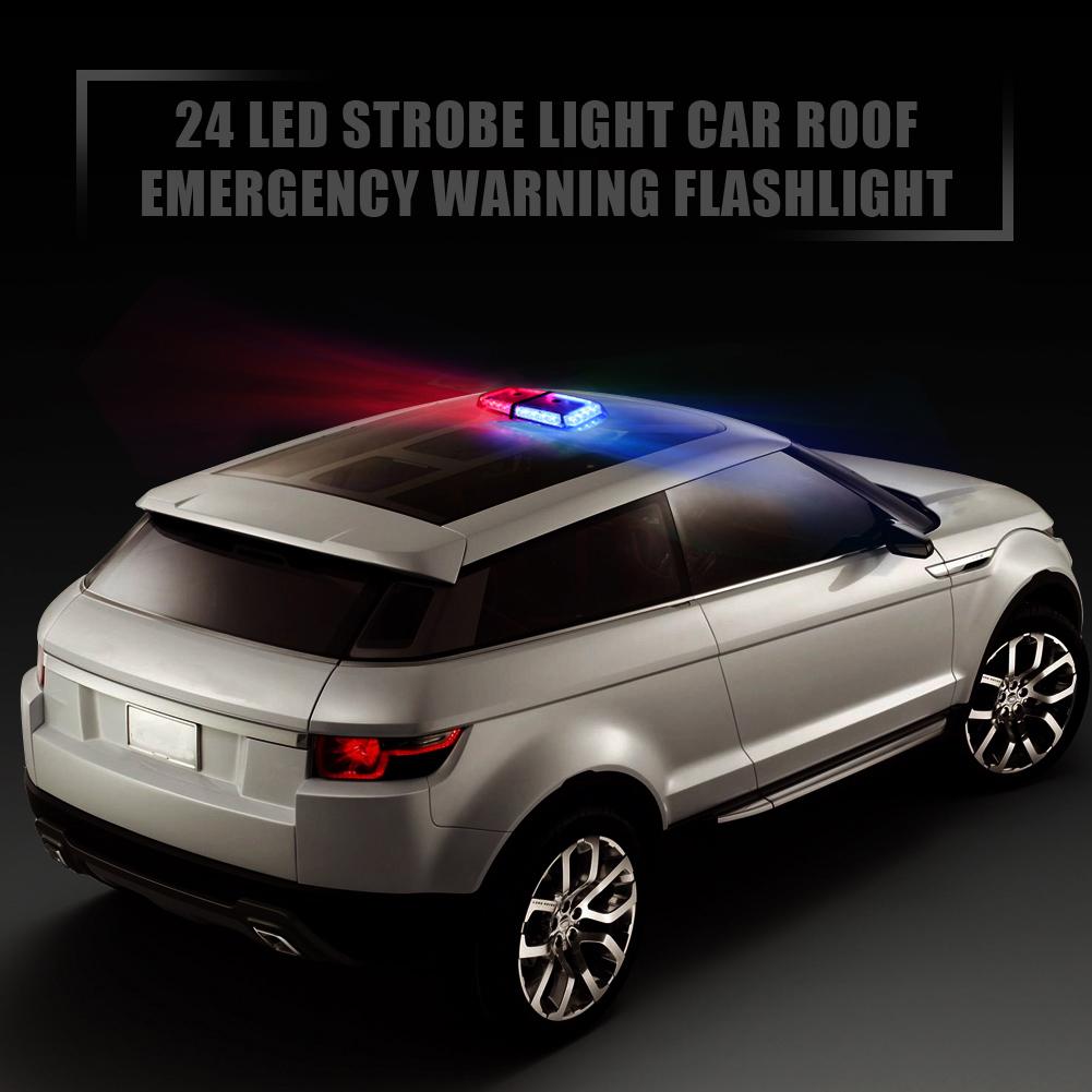 24 LED Strobe Light Car Roof Emergency Warning Flashlight 24W 7 Modes for Rescue Police Vehicle