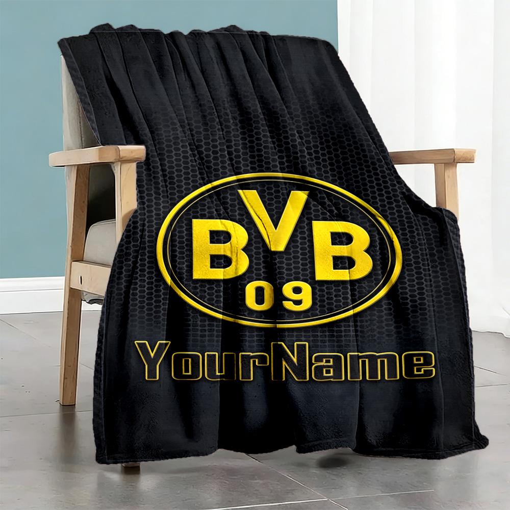 Borussia Dortmund Personalized Text Blanket Gift Customizable Blanket Soft Warm Cozy Perfect for Bed Seaside Nap Office All-Season Use