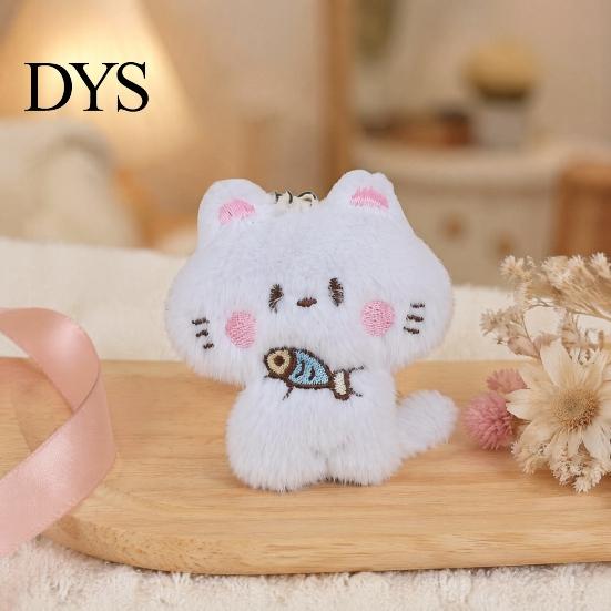 Handbags Decorative Accessory Holding Fish Cat Plush Pendant, Stuffed Fork White Kitten Keychain for Backpacks Purses Bag Charm