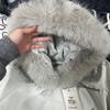 Mint Green Retro Fur Collar Parka - Thick Winter Coat for Women, Students, and Couples