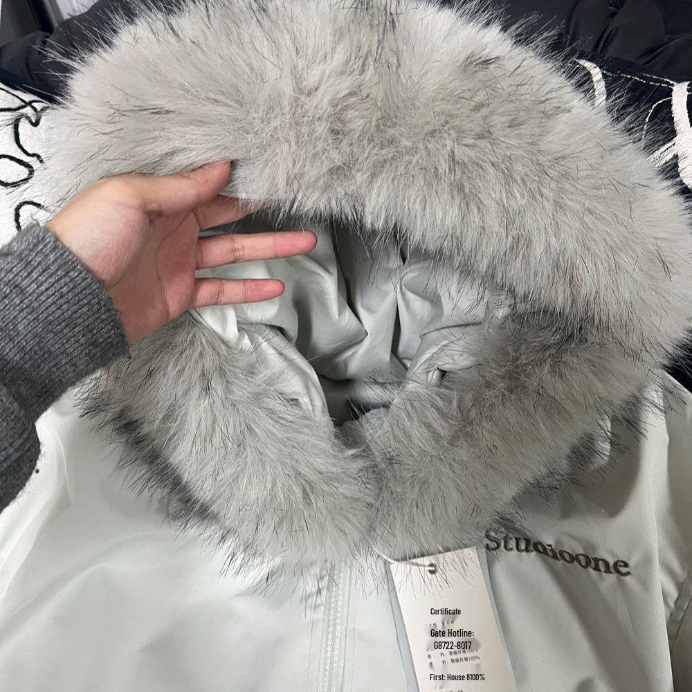 Mint Green Retro Fur Collar Parka - Thick Winter Coat for Women, Students, and Couples