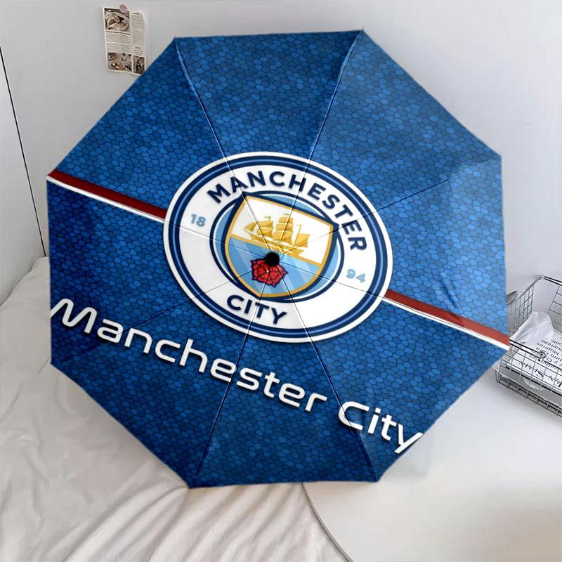 Man City pattern, automatic folding umbrella, portable and foldable design, 8 ribs, a Christmas or birthday gift.