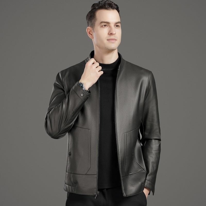 Leather jacket men's autumn and winter new business casual loose men's stand-up collar leather jacket middle-aged dad's men's jacket