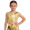 Mädchen Jazz Dance Crop Top Asymmetrische Schulter Metallische Quasten Tanzbekleidung