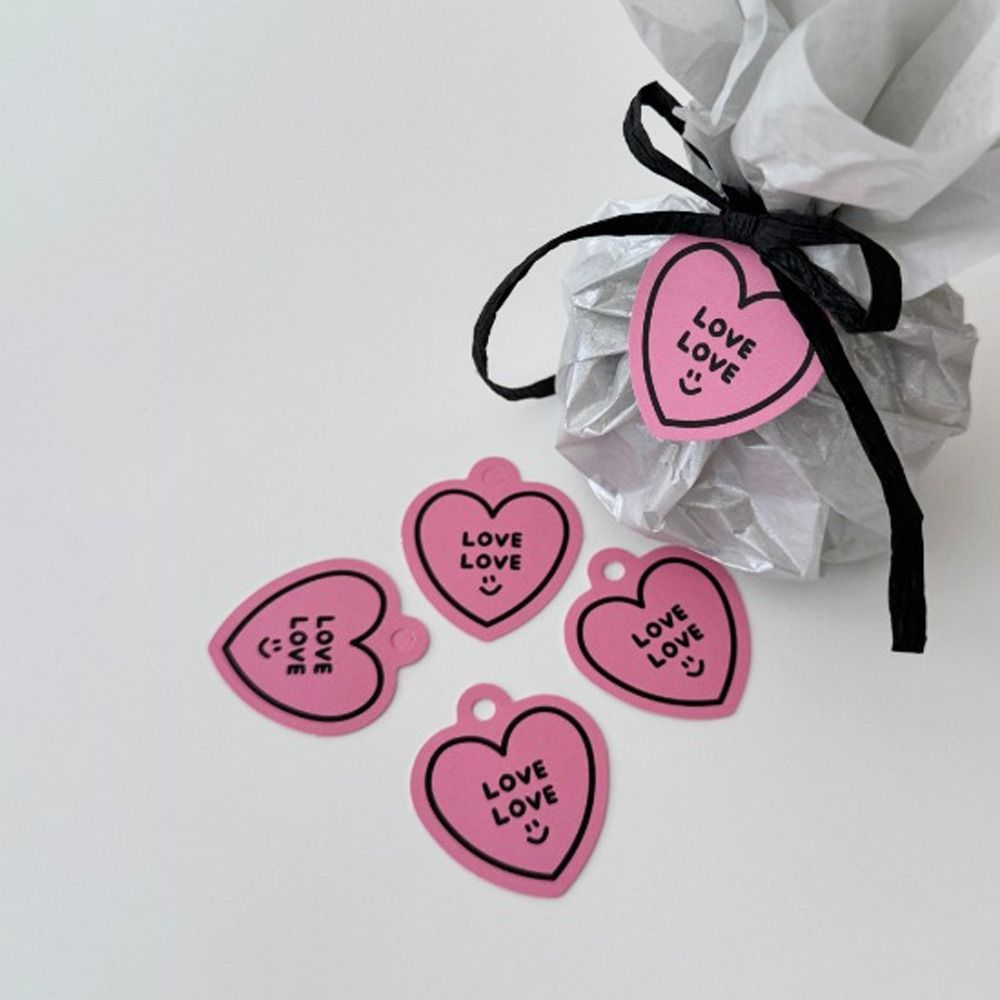 50pcs Heart Shaped Cards Valentine's Day Tags Pink Paper Hanging Decoration Gift Labels DIY Crafts Cake Decor Tag