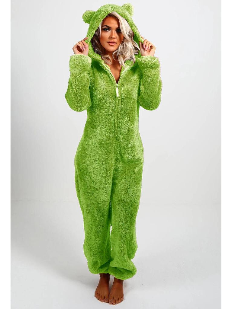 Salopetă cu glugă căptușită cu lână 2023: Pijamale de toamna/iarna de dama