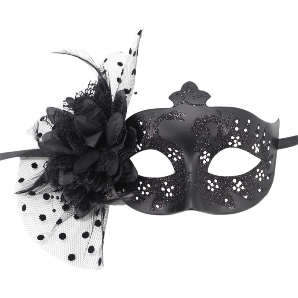Feathered Masquerade Mask Halloween Party Eye Mask Flower Decoration Masquerade Half Face Mask for Women Cosplay
