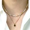 [SET] Natural Shell Beads & Gold Pendant Necklace