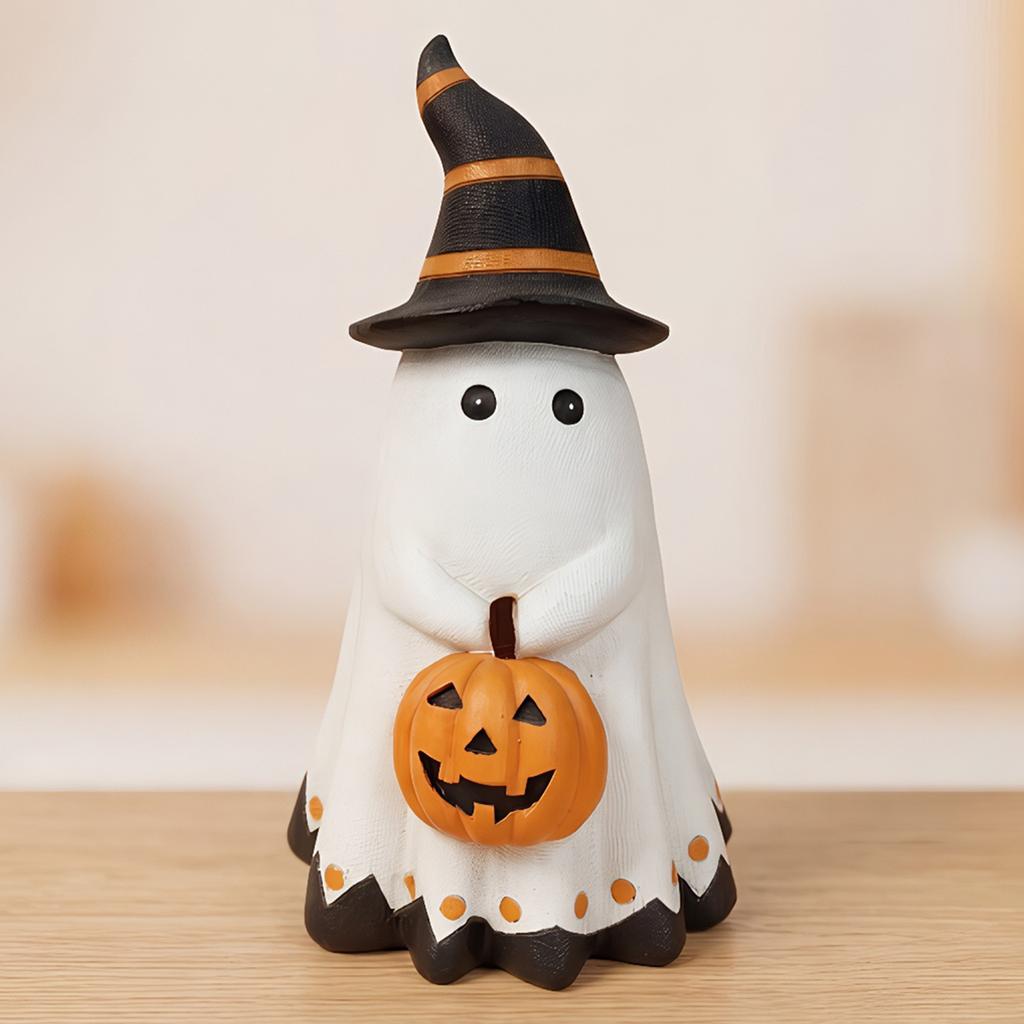 Halloween Ghost Pumpkin Resin Figurine Cute Cartoon Spooky Statue Desk Shelf Decor Party Props Ornament