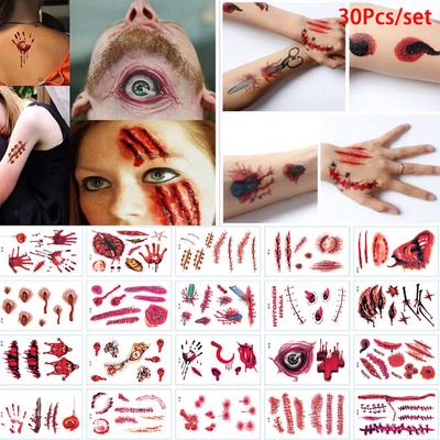 30sheets Portable Vampire Blood Scar Tattoo Sticker Cosplay Universal Halloween Temporary Tattoos