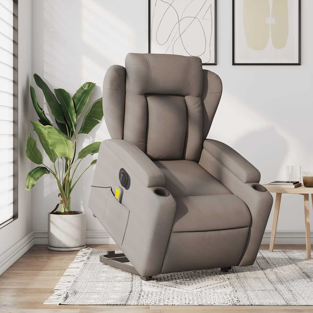 Electric Recliner Chair with Lift Function Taupe Fabric