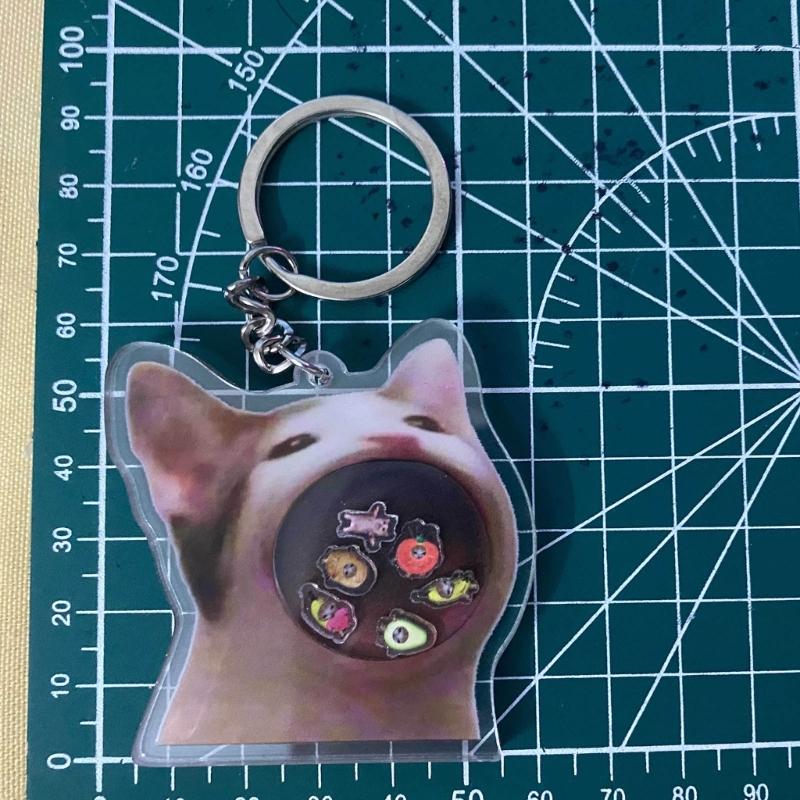 Fashion Greedy Cat Shaker Keyring Bag Charm Acrylic Pendant Keychains Car Keys Holder Handbag Decorations for Boys Girls