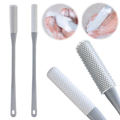 2Pcs Toe Cleaning Brush Toe Seam Scrubbing Brush with Long Handle Foot Wash Brush for Ash Wash Dead Skin Remove