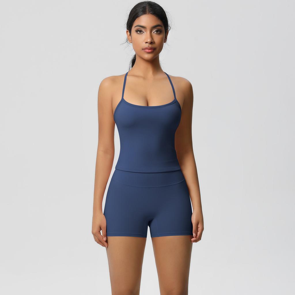 New Solid Color Strap Back Sports Bra Set With High Waist, Hip Lifting, Running, Fitness, Yoga Clothing Set For Women