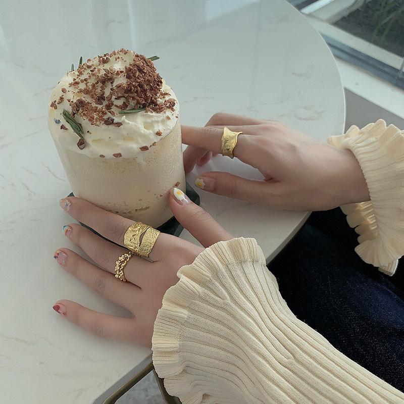 ANENJERY Anéis geométricos irregulares ocos para mulheres, homens, festa de aniversário, joias de ouro, presentes