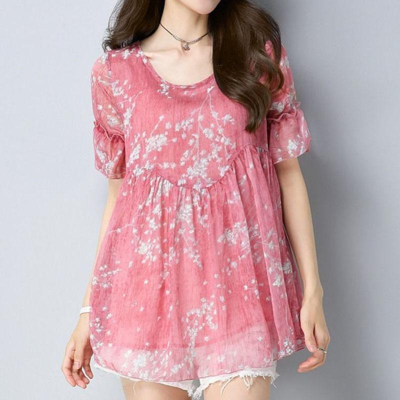 Lässiges Elegantes Lockeres Chiffon-Shirt mit ausgestellten Ärmeln Sommer Neu Damenbekleidung Mode Druck O-Ausschnitt Pullover Blusen 6XL
