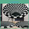 Covoraș Stunning Oval Negru Alb cu Grilă Iluzie 3D Vârtej Gaură Fără Fund Antiderapant