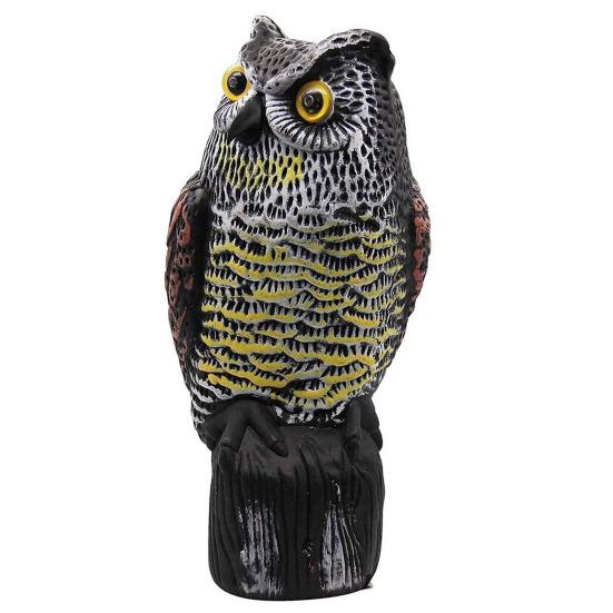 Owl Garden Statue Solar Light Induction Eyes Owl Sculpture Making Sound Figurines Indoor Outdoor Home Office Halloween Decoration Animal Ornament