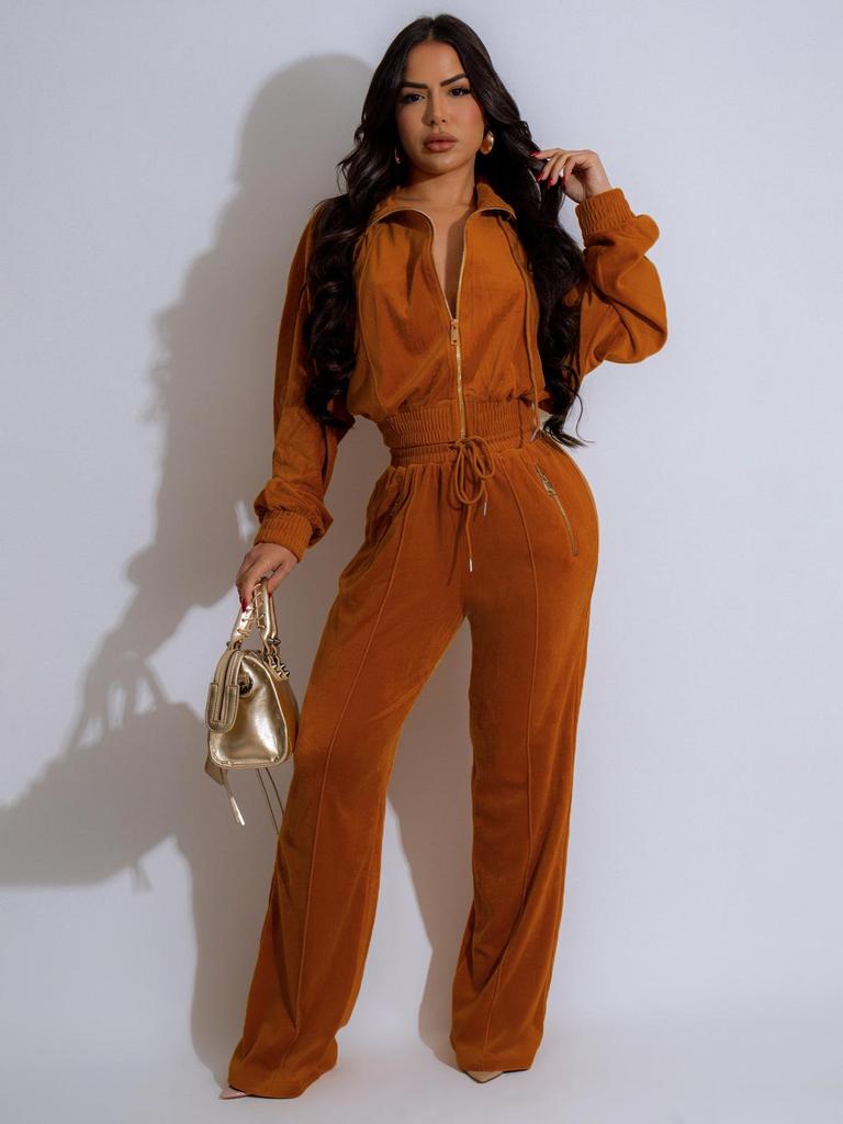TW575 Fashionable Women's Long Sleeve Zipper Cardigan and Pants Winter Set