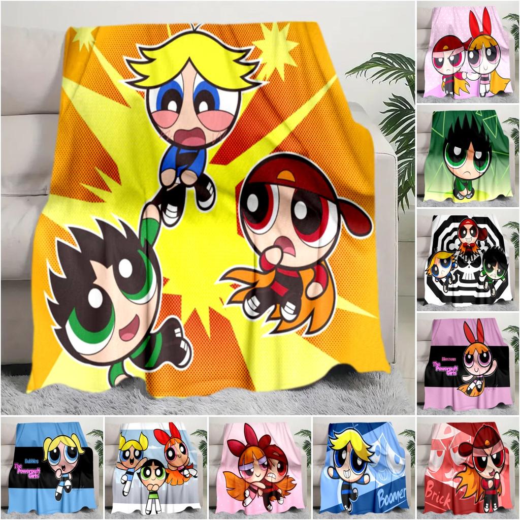 1PC The Powerpuff Girls printed blanket, all season lightweight home office outdoor nap multifunctional blanket A3