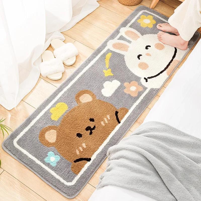 Fluffy Soft Bedside Rug, Thickened Flocking High-Density Handwoven Floor Mat, Non-Slip Luxury Bedroom Carpet for Home Decor