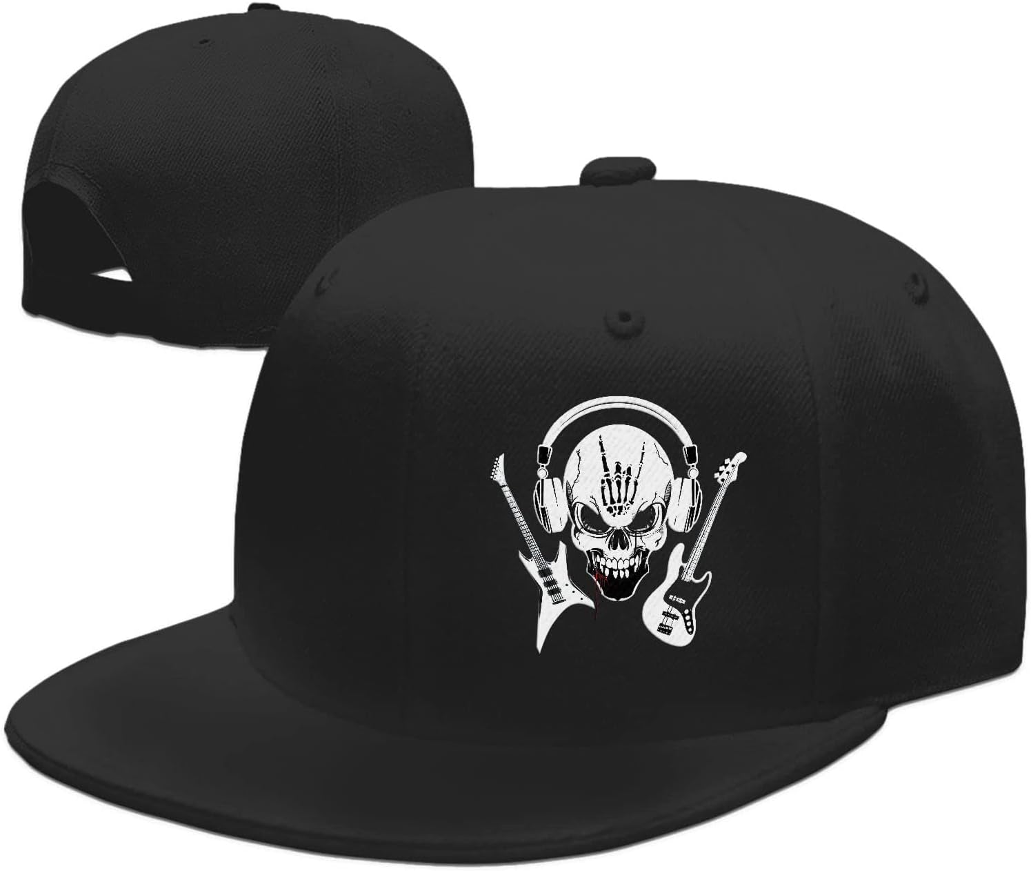 

Кепка-бейсболка Snapback з принтом черепа та гітар, поліестерова, регульована, з пласким козирком, для чоловіків One Size