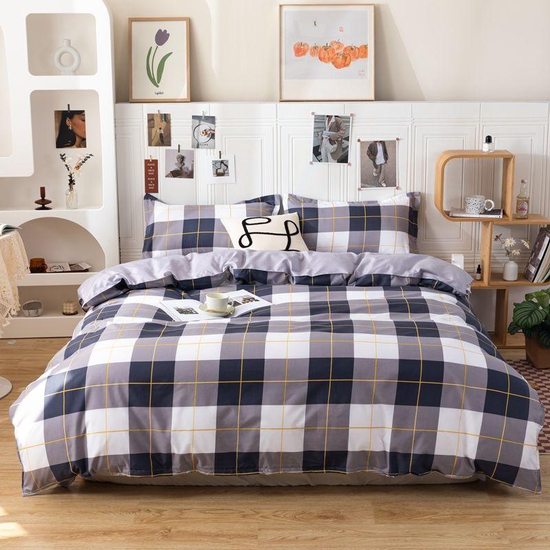 Four Seasons Bedding Set 4pcs Brushed Bedclothes Household Student Printed Bed Sheet Duvet Cover Pillowcases for King Queen Beds