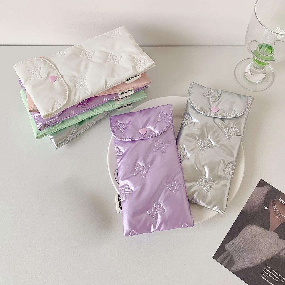 Back-to-school Season  Girls' Shiny Bow Snap Pen Case  Students' Portable Stationery Storage Bag  Cosmetics and Toiletries Bag