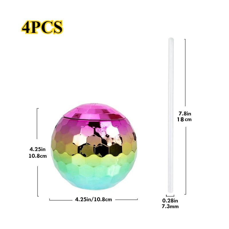 4/6pcs 600ml Disco Ball Cup with Straw Wedding Bridal Shower Bachelorette Party Decor Cocktail Drink Bottle Beach Pool Supplies