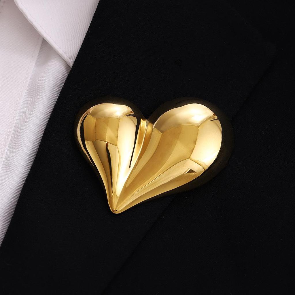 Asymmetrical Glossy Heart Brooch - Unique European-American Suit Pin Decoration