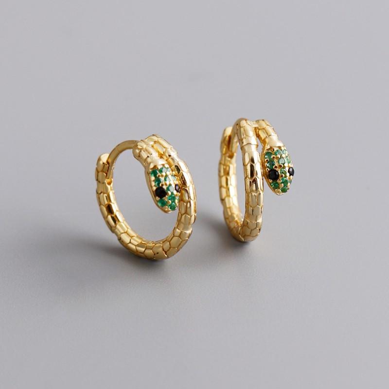 Sterling Snake Shape Hoop Earrings Women Gold White Zirconia Inlaid Fashion Statement Jewelry 925 Sterling Silver