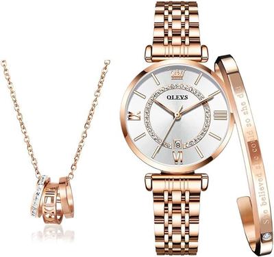OLEVS Quartz Roztomilé a s jednoduchým nerezovým oceľovým náramkom/náhrdelníkom a darčekom Perfektný darček na deň pre ženy, Štýlové, Vodotesné, Ciferník,