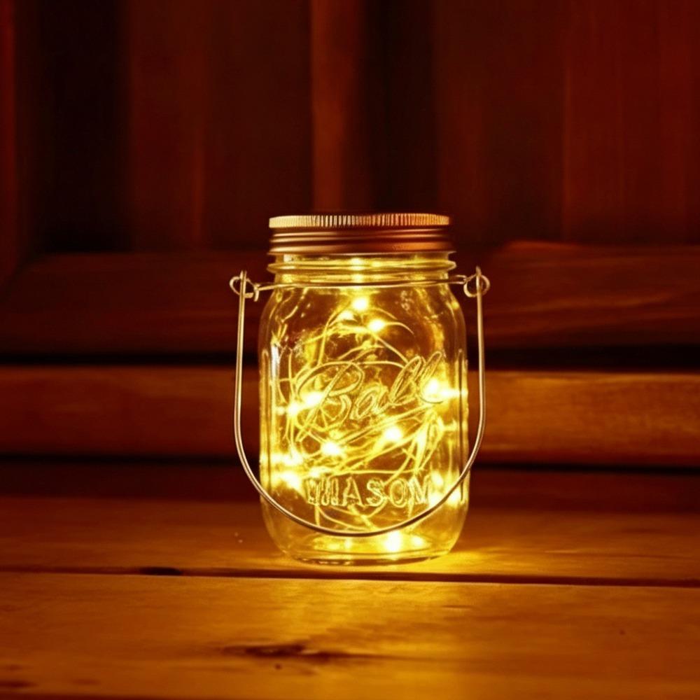 Solar Charging Mason Jar Lid Lights Waterproof Hanging Outdoor Lights  Yard Garden Warm White