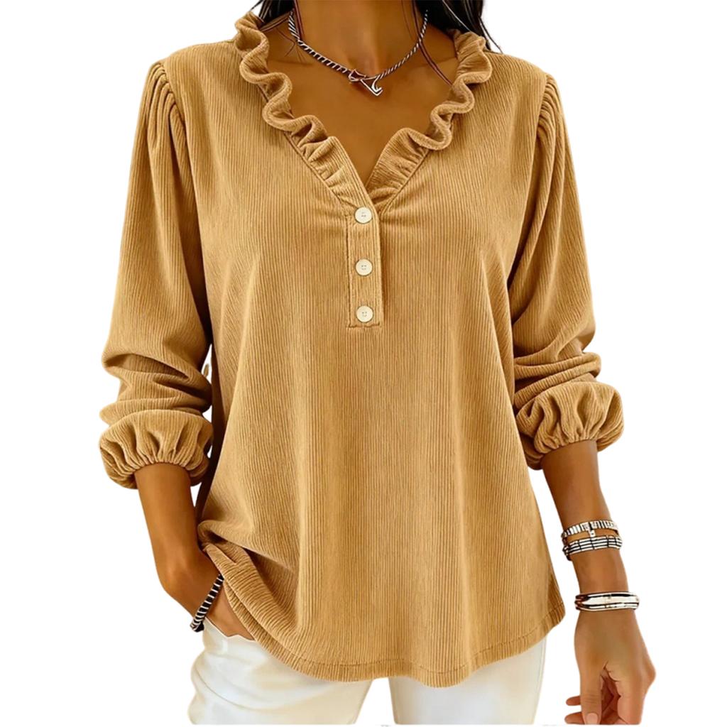 Women's Fashion Loose-Fit Round Neck Solid Color Long-Sleeve Top