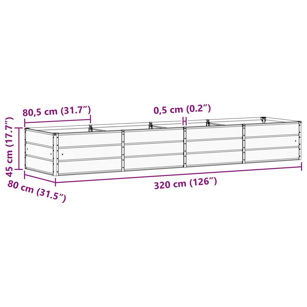 Planter Light Grey 320 X 80 X 45 Cm Steel