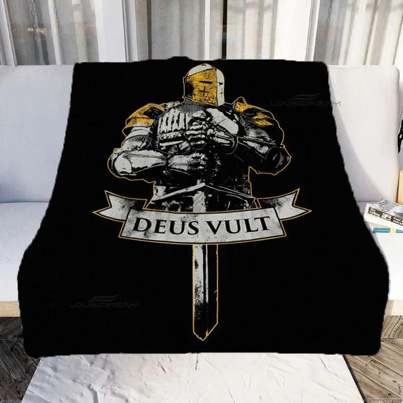 Medieval Knights Templar Patterns Blanket Retro Style Flannel Blanket Cosy Lazy Couch Cover Blanket Super Soft Sheet Mattresses