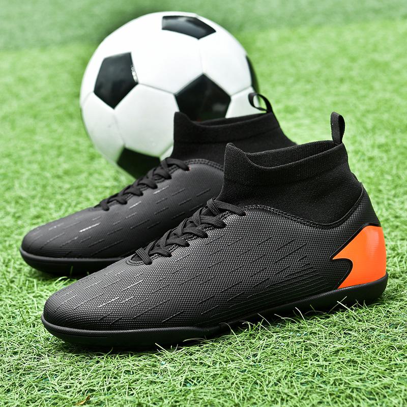 Men's Football Boots Rubber Soft Sole Short Nail Artificial Turf Leather Youth Kids Football Shoes