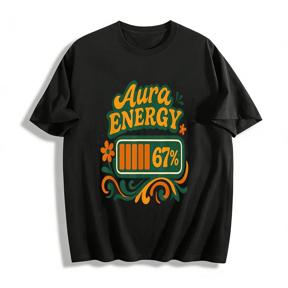 Vintage Aura Energy 67% Power Graphic Casual Tee Pure cotton T-shirt XXS