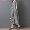 Ladies Summer Linen Loose Fit Body Covering Resort Dress Floral Pattern Cotton Short Sleeve Checkered Cute VG09