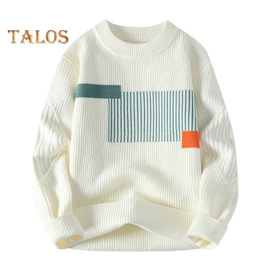 Podzim Zima Muži Svetr Silný Volný Pletený Colorblock Kulatý výstřih Dlouhé Rukávy Svetr Elastické Denní nošení Sport Podnikání Běžné nošení Svetr