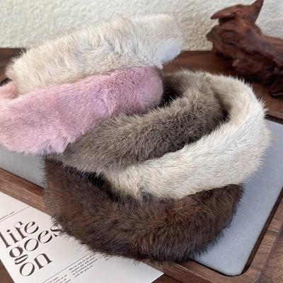 Retro Imitace Norkové Plyšové Čelenky Huňatá Široká Vlasová Páska Pro Ženu Temperamentní Elegantní Vlasová Obruč Dámské Módní Vlasové Doplňky