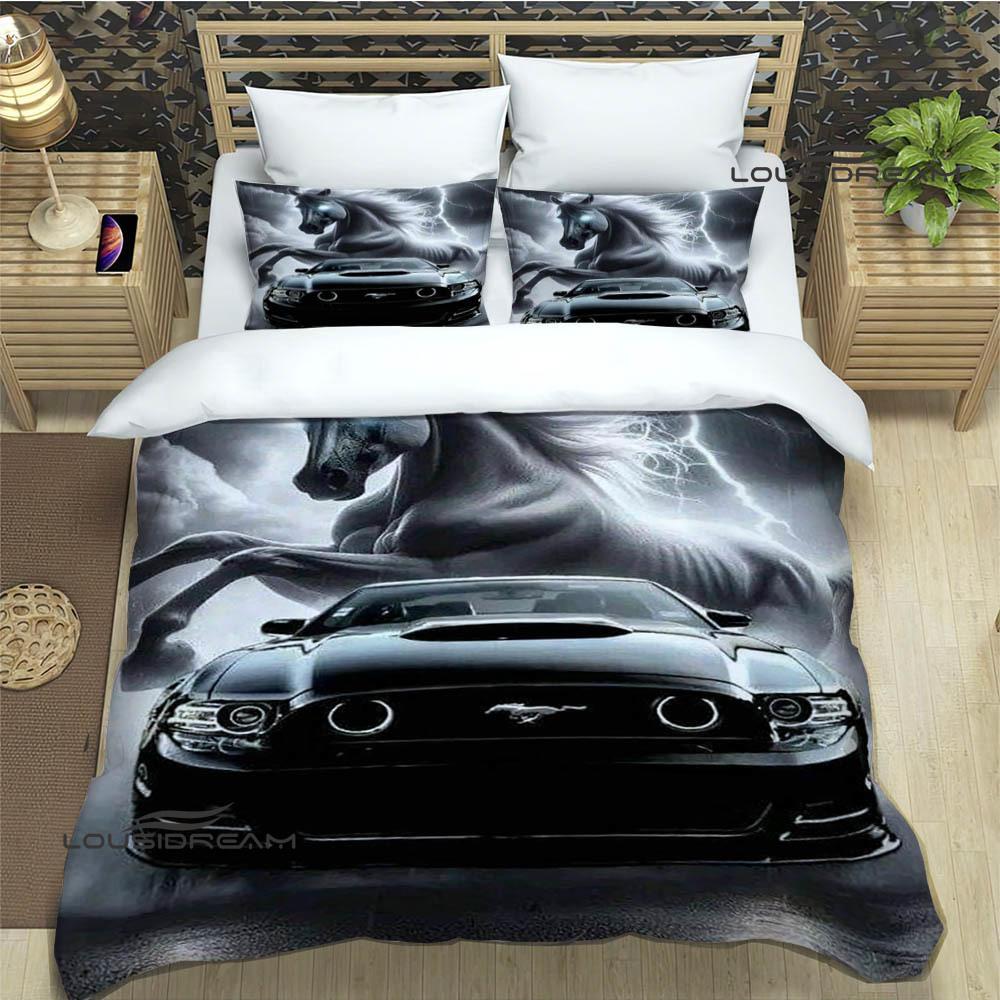 3D M-Mustang logo samochodu Pościel wykwintny zestaw pościeli poszewka na kołdrę zestaw kołdry pościel luksusowy prezent urodzinowy