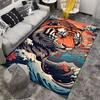Majestic Tiger Rug in Vibrant Colors Surrounded by Waves Suitable for use as an anti-slip game mat for living room and bedroom sofas