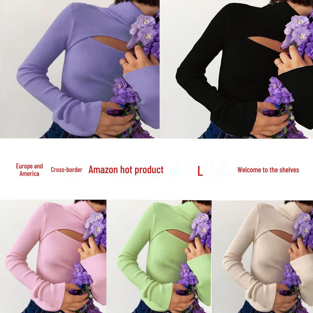 Women's Autumn & Winter Knit Chest-Revealing Long Sleeve Top - European and American Style