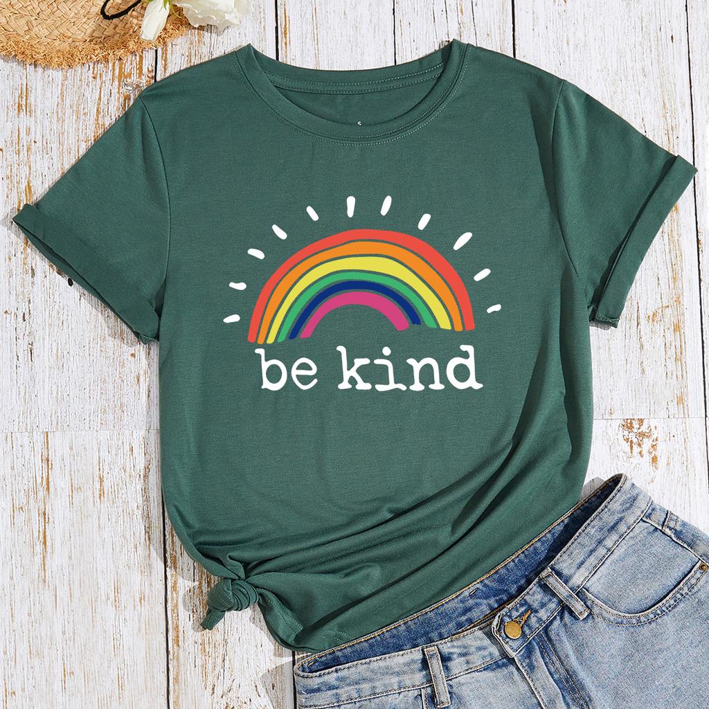 BE KIND Cotton T-Shirt Short Sleeve Round Neck Women 2d Print Tops