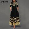 JPNTKY Moda Verão Primavera Manga Curta Gola Redonda Vestidos Casuais