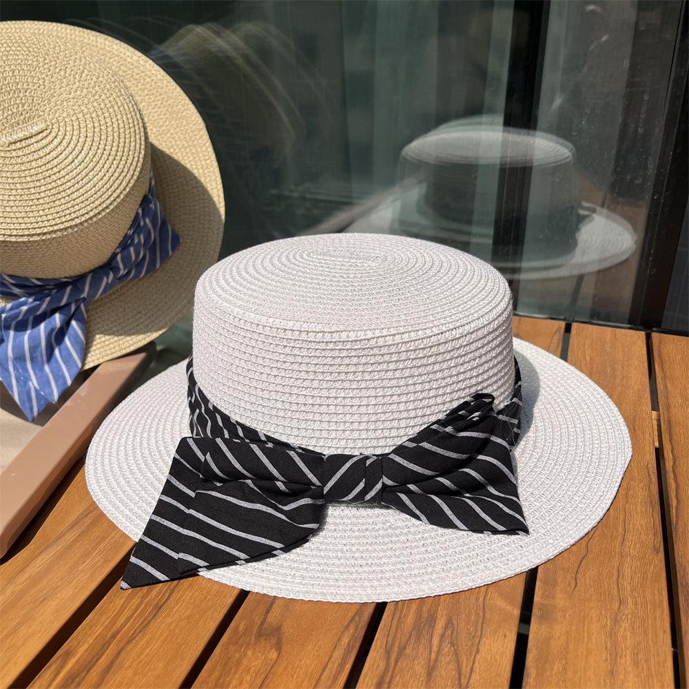 Straw hat woman summer British retro flat top small fresh top hat sunshade sunscreen beach hat travel tide summer