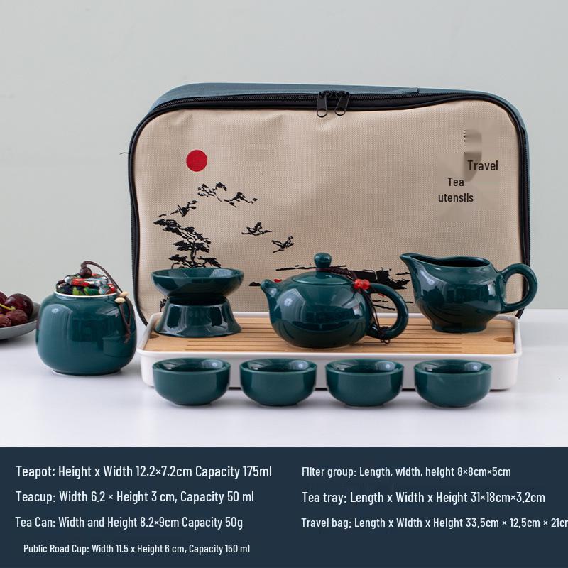 Portable Ceramic Tea Set with Tray - Custom Engraved Anniversary Gift