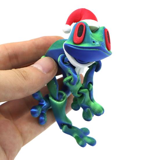 Christmas Hat Frog Refrigerator Magnet 3D Printed Movable Joints Frog Fidget Toy Articulated Animal Model Figurine Fridge Magnetic Frog Decoration